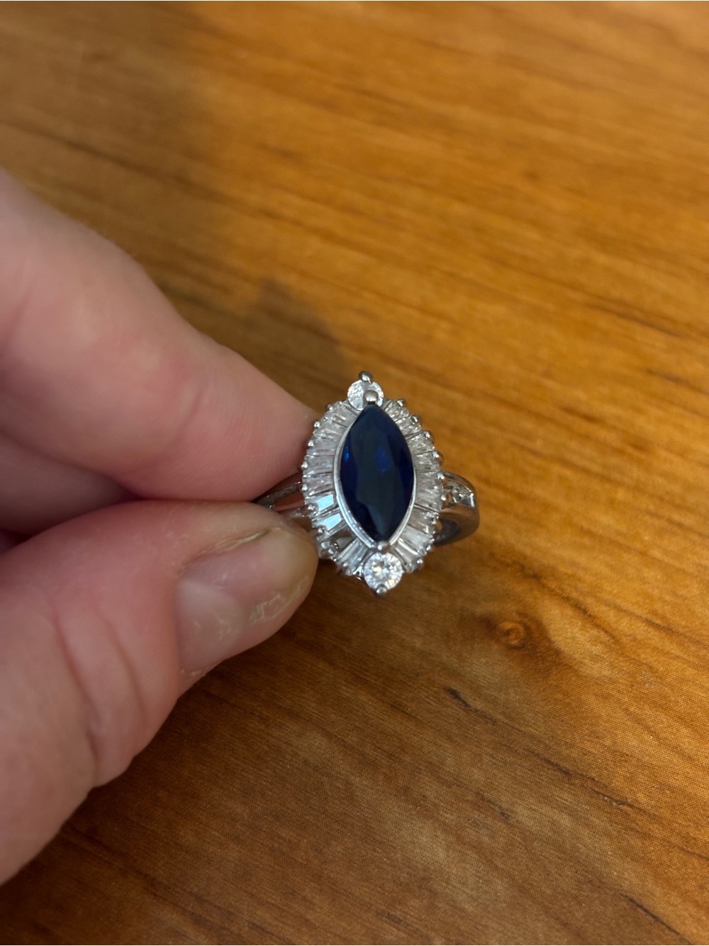 Vintage 925 silver Elegant Blue Marquise Sapphire Halo Ring - Women Jewelry